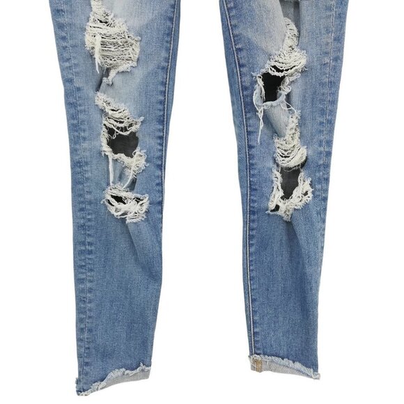 American Eagle Jegging Crop Distressed Light Wash Jeans Size 2 Fray Raw Hem - Picture 4 of 15